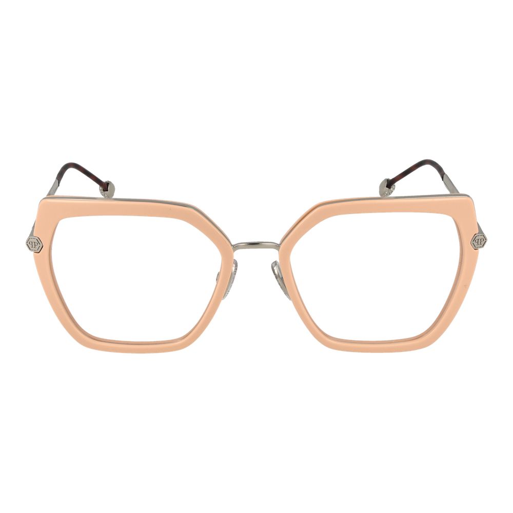 Eyeglasses Frames by Philipp Plein for women in pink features an refined silhouette, showcasing the refined rose coloured frame and sophisticated full-frame frame design.