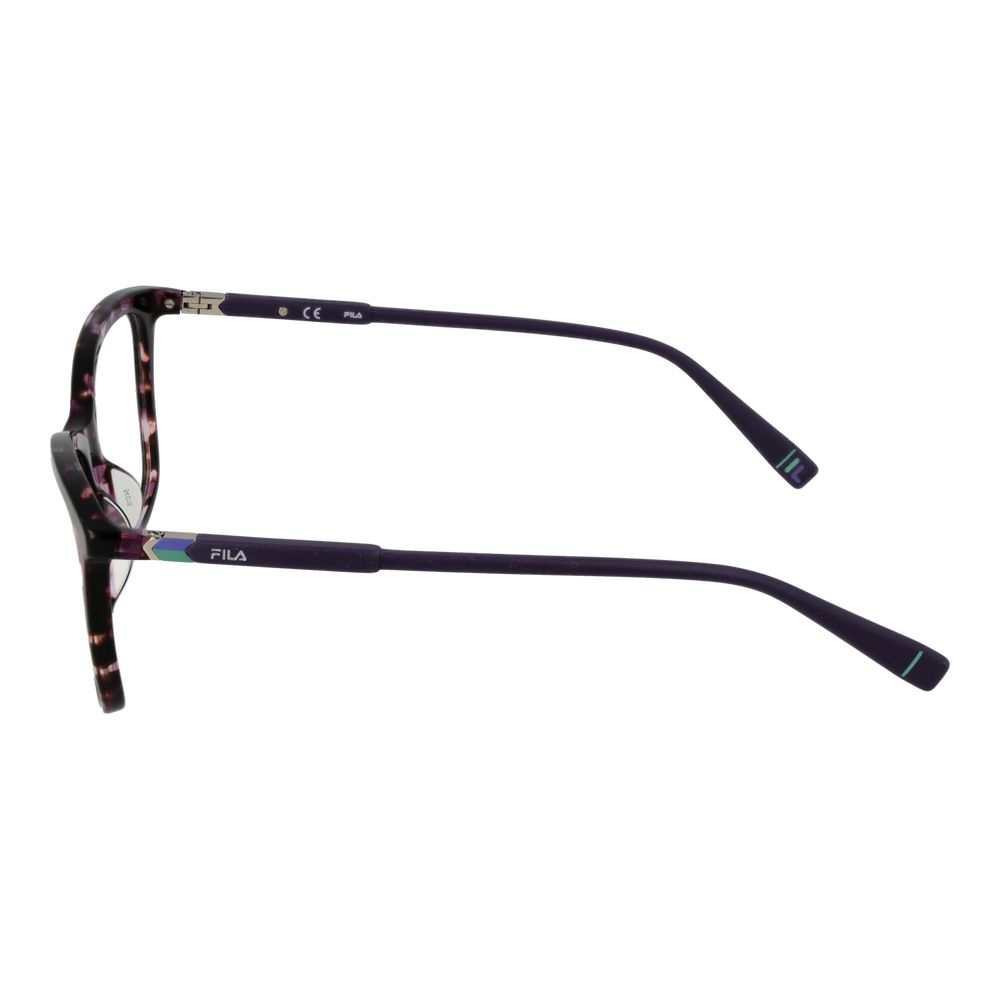 Eyeglasses Frames by Fila for women in purple showcases a reflective silhouette, artfully incorporating a sophisticated purple coloured frame with a distinct full-frame frame design.