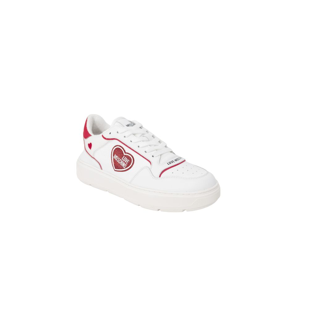 Sneakers by Love Moschino for women in polyethylene & polyurethane red presents a sumptuous silhouette from the Women's Lightweight Fashion Polyethylene & Polyurethane Sneakers collection, showcasing a sumptuous fashion style for an elevated aesthetic.