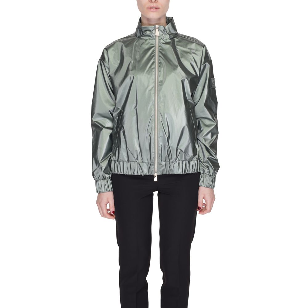 Jacket by Suns for women in polyester green showcases a contemporary silhouette, detailed with a contemporary high-collar neckline and premium for a sophisticated finish.