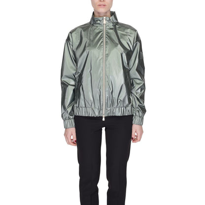 Jacket by Suns for women in polyester green showcases a contemporary silhouette, detailed with a contemporary high-collar neckline and premium for a sophisticated finish.
