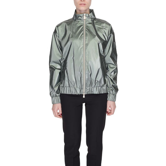 Jacket by Suns for women in polyester green showcases a contemporary silhouette, detailed with a contemporary high-collar neckline and premium for a sophisticated finish.