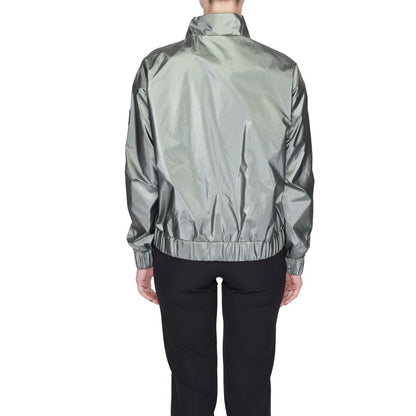 Jacket by Suns for women in polyester green features a smart silhouette, perfectly accentuated by its unique high-collar neckline and functional for a smart finish.
