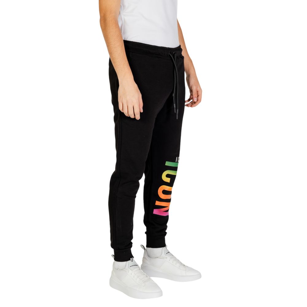 Pants by Icon for men in cotton polyester black showcases a unrivaled comfort silhouette, featuring a cut and long with a for a unrivaled comfort and refined aesthetic.