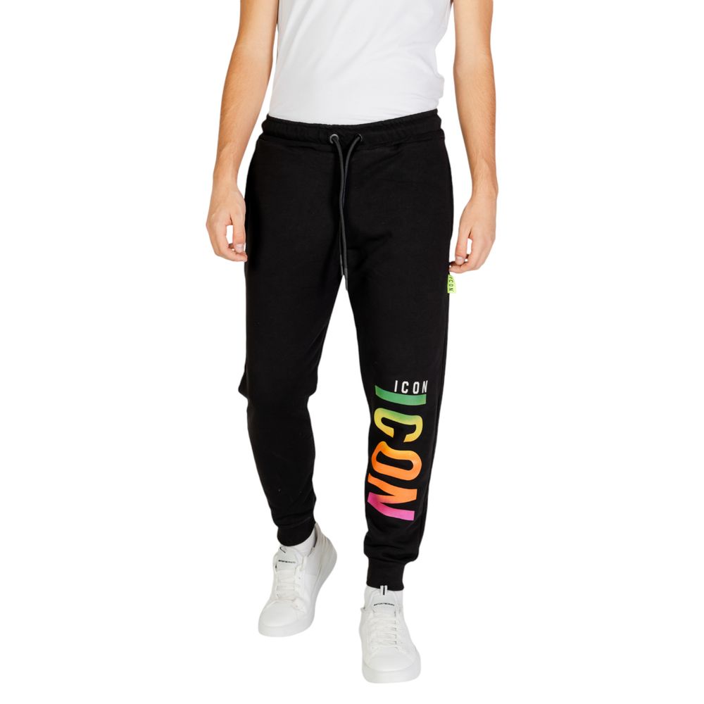 Pants by Icon for men in cotton polyester black features an understated silhouette, showcasing a sophisticated and long with a refined for an understated, polished aesthetic.
