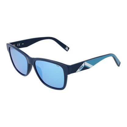 Sunglasses by Fila for men in plastic and blue featuring an opulent full-rim square frame design with a sophisticated blue coloured frame finish and high-performance mirrored category-3-dark-tint lens.