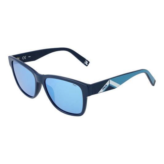 Sunglasses by Fila for men in plastic and blue featuring an opulent full-rim square frame design with a sophisticated blue coloured frame finish and high-performance mirrored category-3-dark-tint lens.