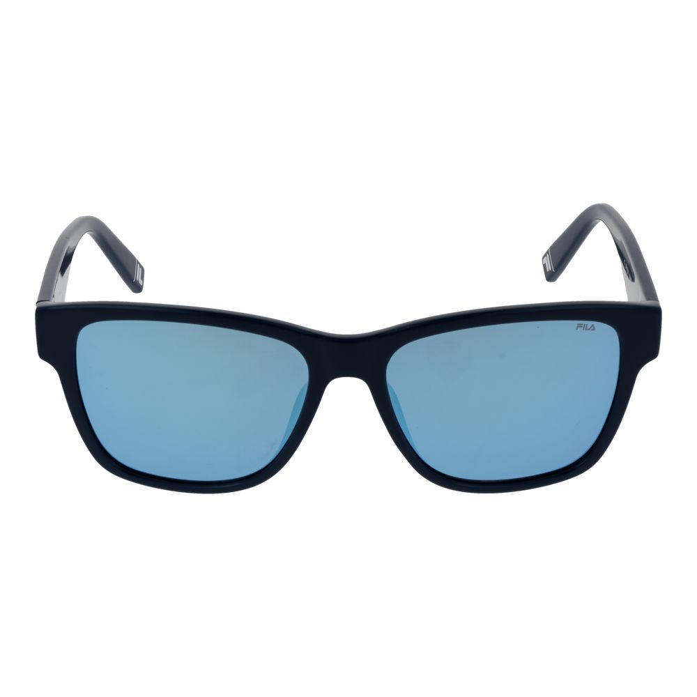 Sunglasses by Fila for men in plastic blue showcases a ethereal silhouette, featuring blue coloured frame full-rim square frame design with mirrored category-3-dark-tint lens for a ethereal finish.