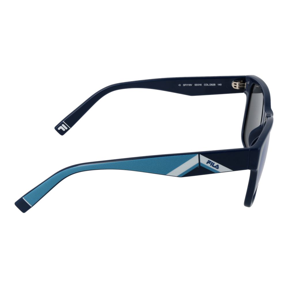 Sunglasses by Fila for men in blue features a sumptuous silhouette, showcasing a sumptuous full-rim square frame design in blue coloured frame with high-performance mirrored category-3-dark-tint lens.