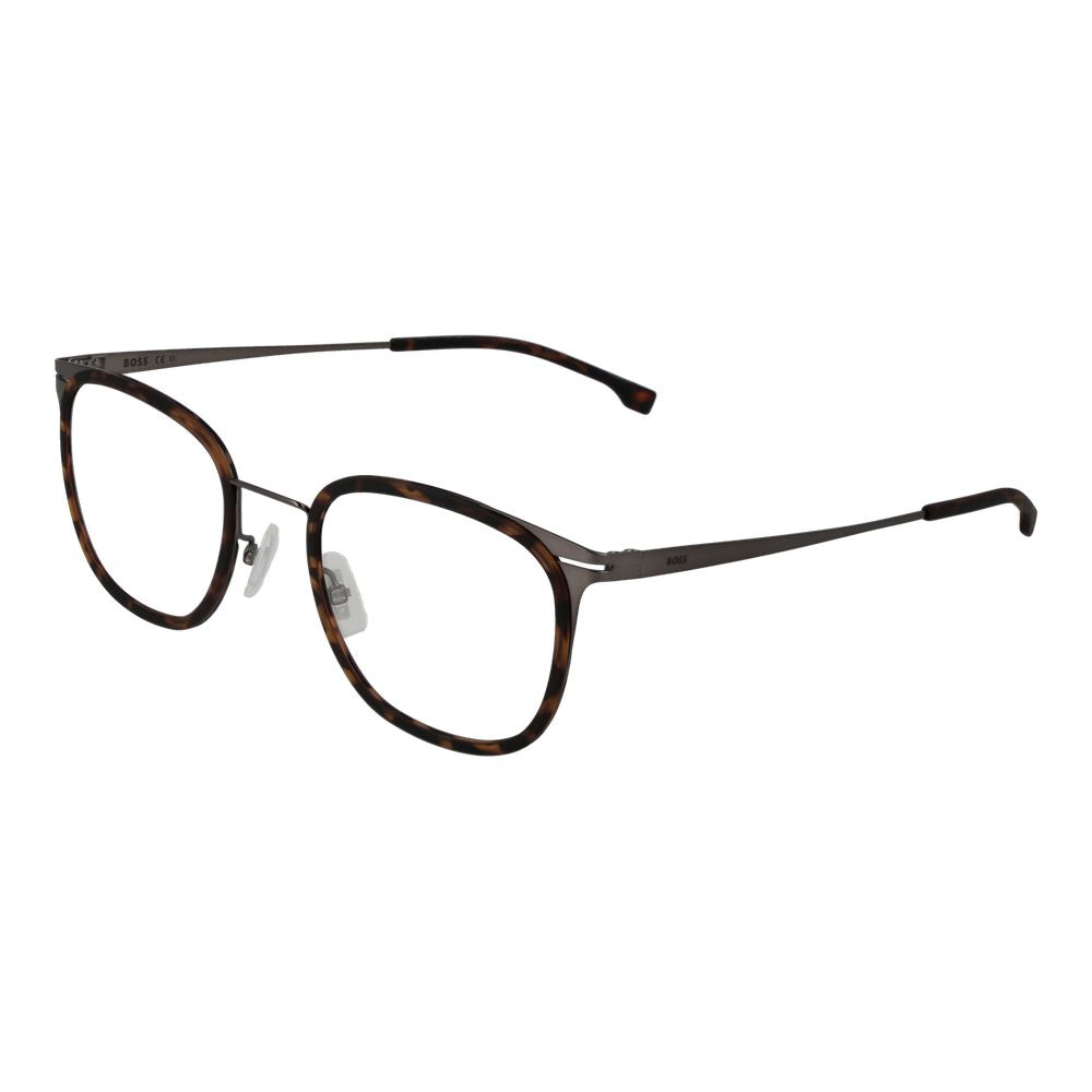 Eyeglasses Frames by Hugo Boss for men in brown showcases a reflective silhouette, artfully incorporating a sophisticated brown coloured frame with a distinct full-frame frame design.