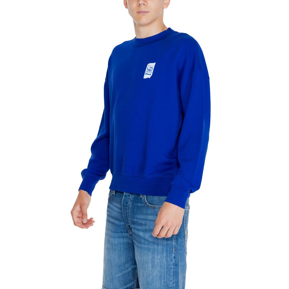 Sweater by Replay for men in cotton blue showcases a discreet silhouette, finished with a discreet and for a discreet look.