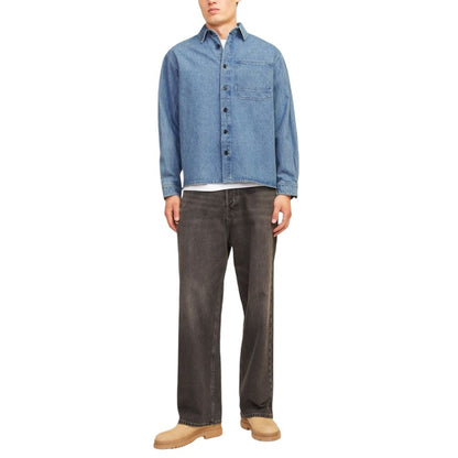 Shirt by Jack Jones for men in cotton light-blue showcases a sleek silhouette, elegantly detailed with a sleek and for a sleek finish.