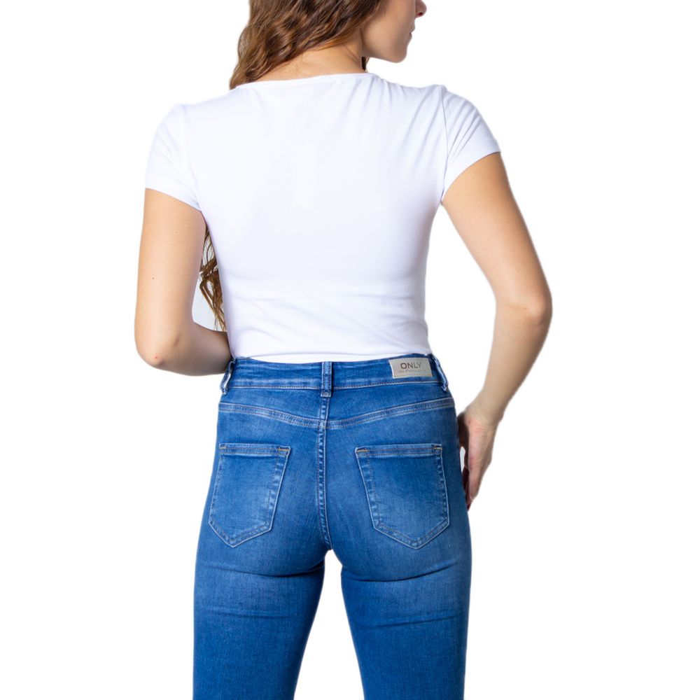 T-Shirt by Only for women in stretch cotton white showcases a unassuming silhouette, artfully detailed with a refined round neckline and unassuming for a sophisticated, contemporary look.