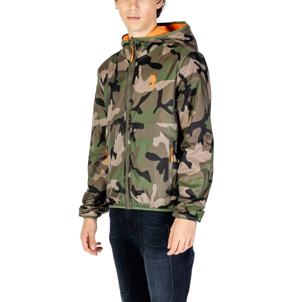 Hooded Jacket by U.S. POLO ASSN. for men in polyamide green features an utilitarian silhouette with a refined hooded neckline, showcasing sophisticated lightweight, pockets & hooded for an utilitarian aesthetic.