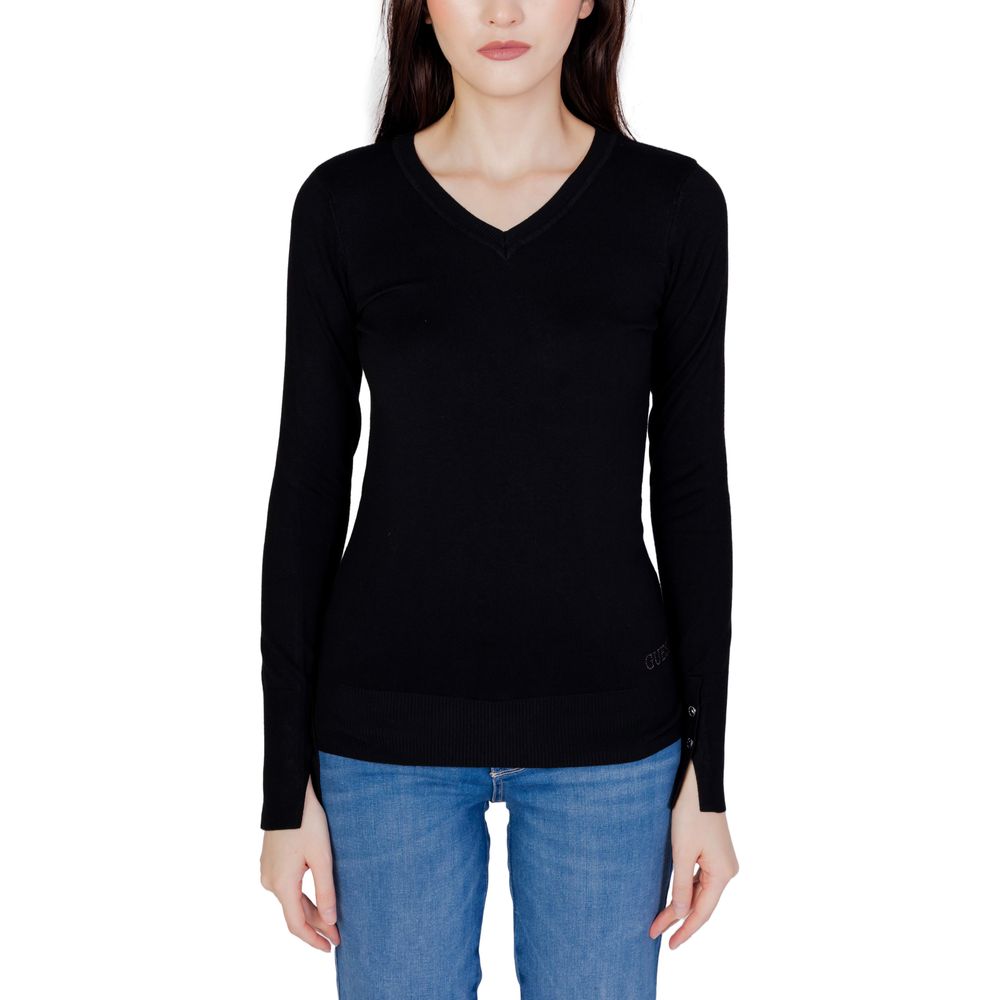 Guess Black Cotton Long Sleeve Roundneck Top
