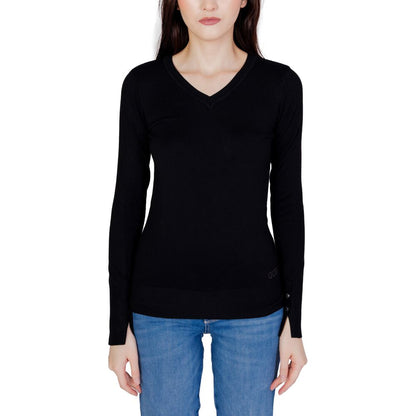 Guess Black Cotton Long Sleeve Roundneck Top