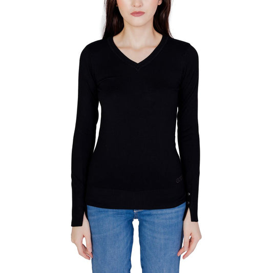 Guess Black Cotton Long Sleeve Roundneck Top