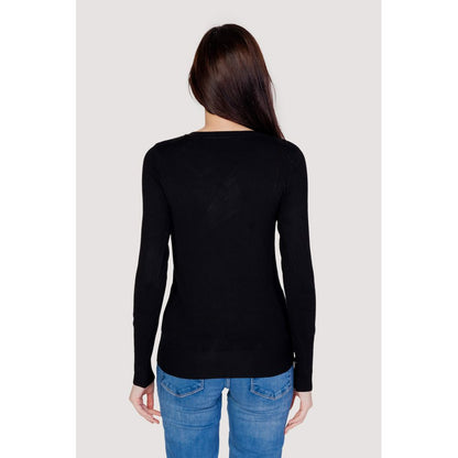 Guess Black Cotton Long Sleeve Roundneck Top