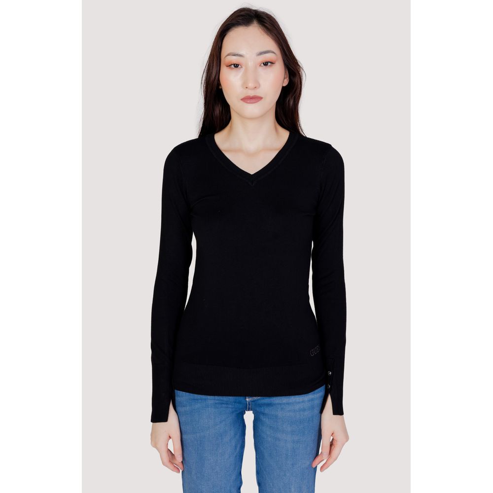 Guess Black Cotton Long Sleeve Roundneck Top