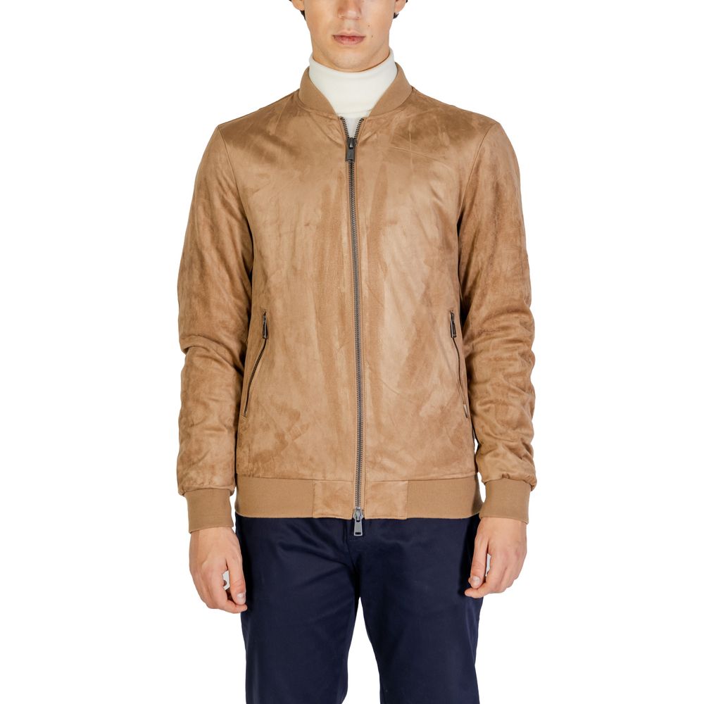 Jacket by Gianni Lupo for men in stretch polyester beige features a smart silhouette, perfectly accentuated by its unique and functional for a smart finish.