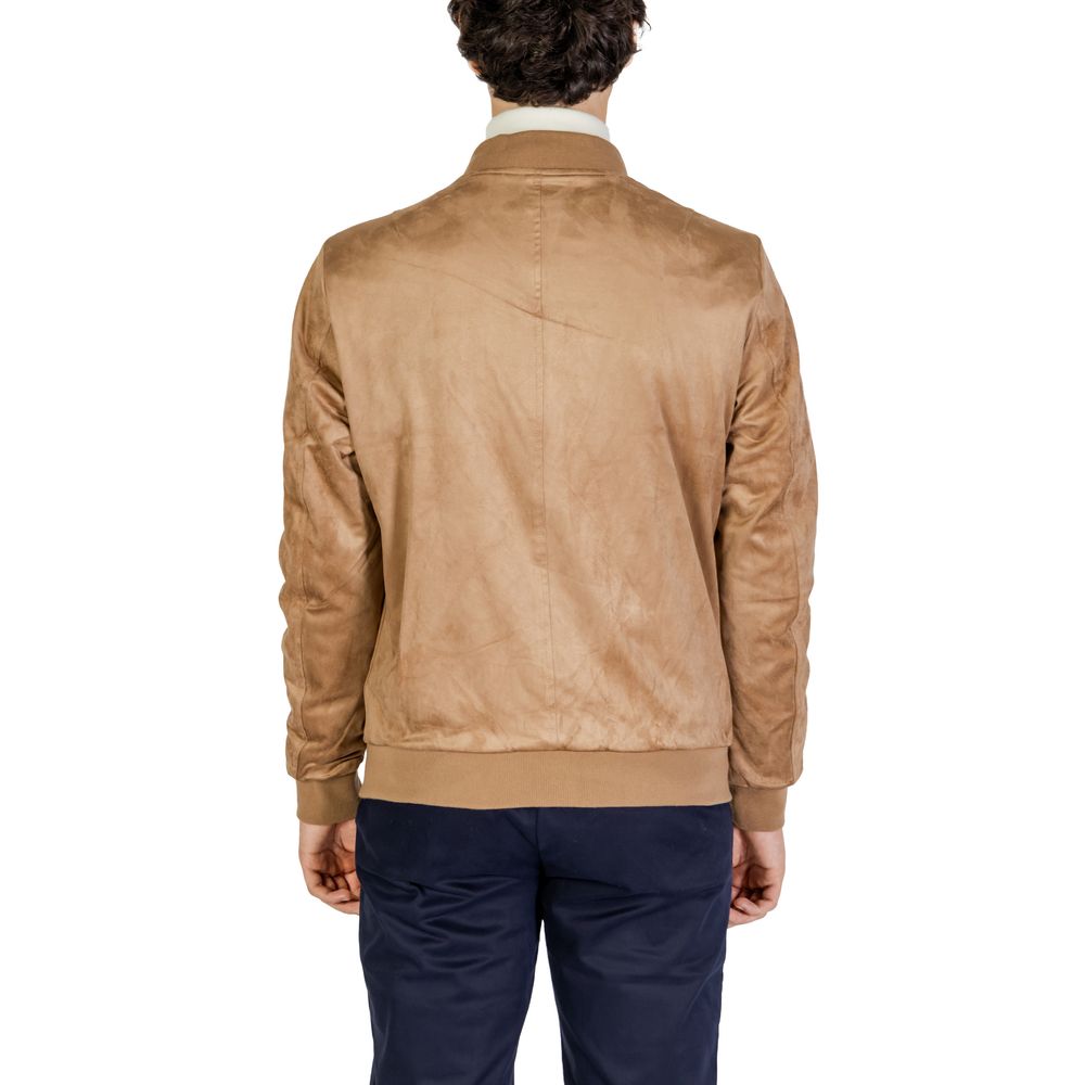Jacket by Gianni Lupo for men in stretch polyester beige features an utilitarian silhouette with a refined , showcasing sophisticated for an utilitarian aesthetic.