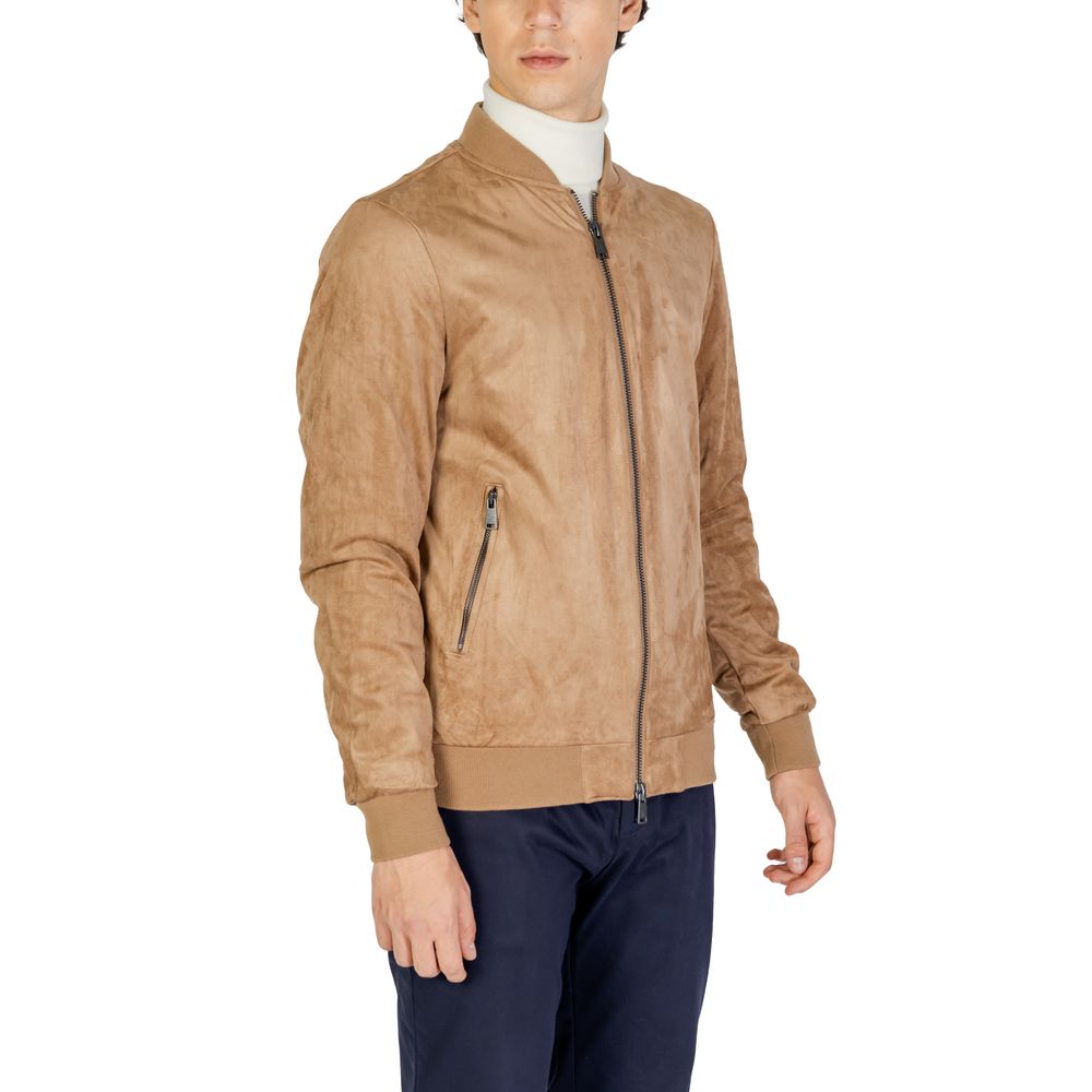 Jacket by Gianni Lupo for men in stretch polyester beige showcases a contemporary silhouette, detailed with a contemporary and premium for a sophisticated finish.