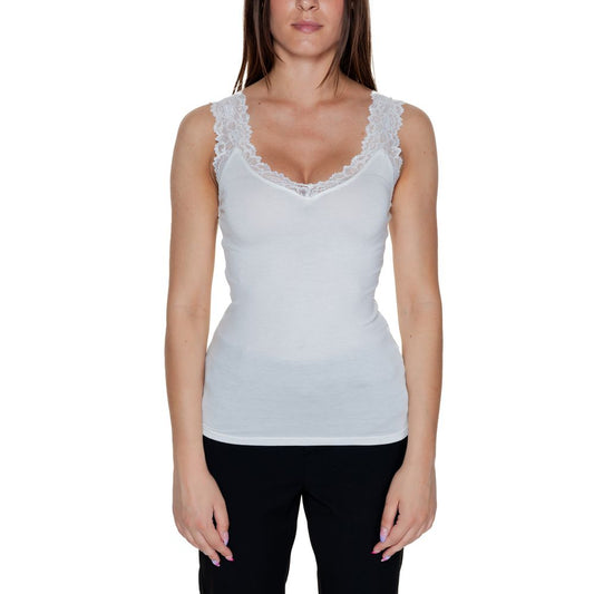 T-Shirt by Vero Moda for women in viscose white features an on trend silhouette, perfectly showcasing a on trend sleeveless and for an elevated aesthetic.