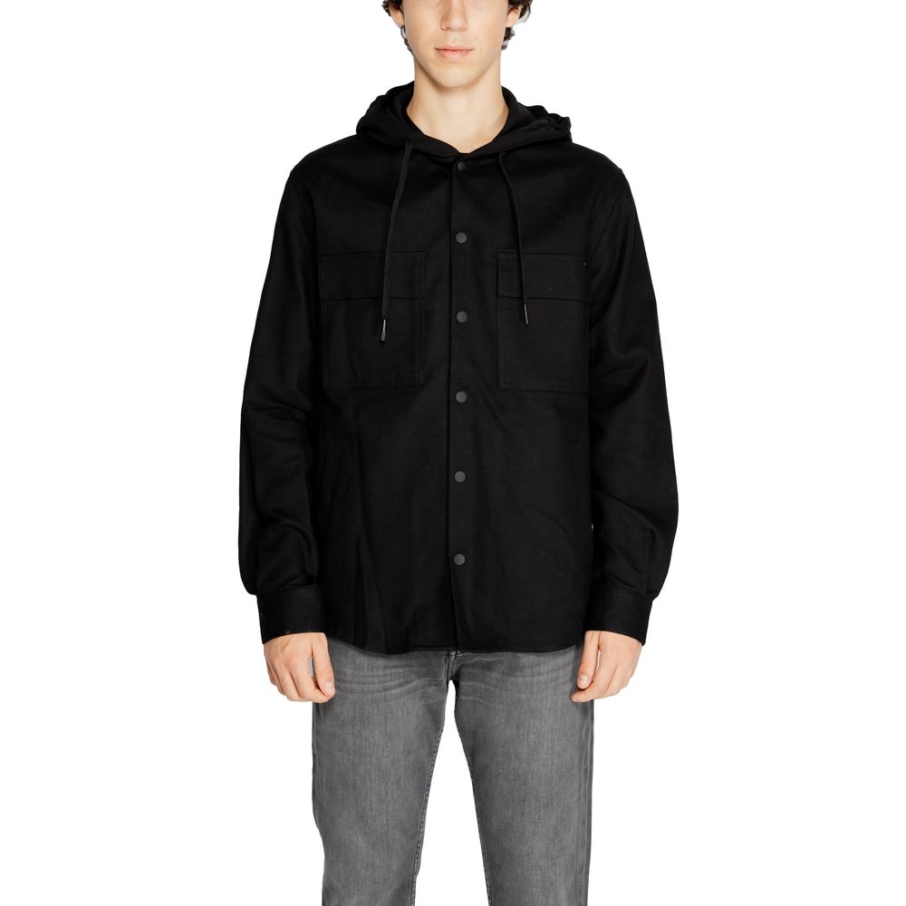 Shirt by Antony Morato for men in cotton black showcases a sharp silhouette, elegantly detailed with a sharp and sharp .