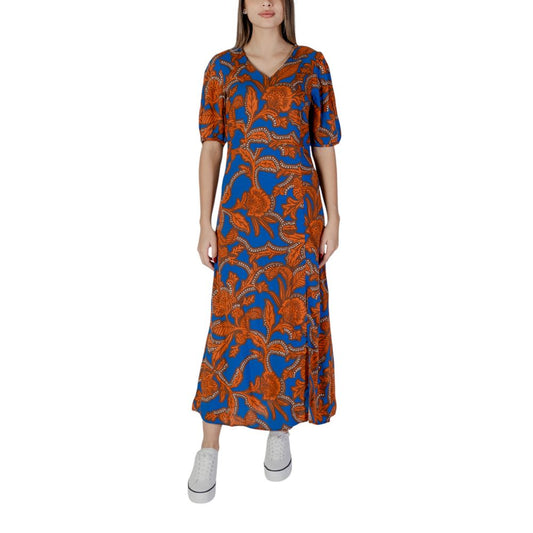 Dress by B.Young for women in viscose blue features a dramatic silhouette, showcasing an elegant and that flows into a dramatic .
