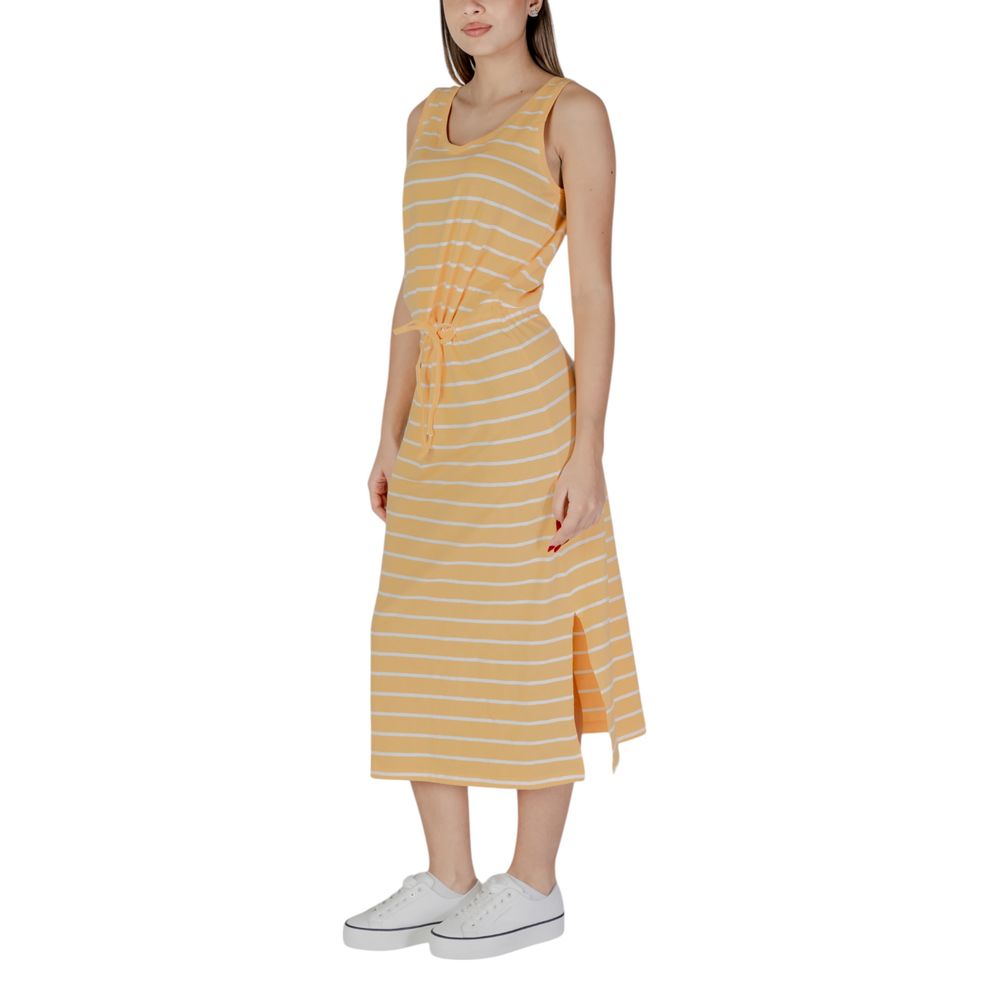 Dress by B.Young for women in stretch cotton yellow features a dramatic silhouette, showcasing an elegant and that flows into a dramatic .
