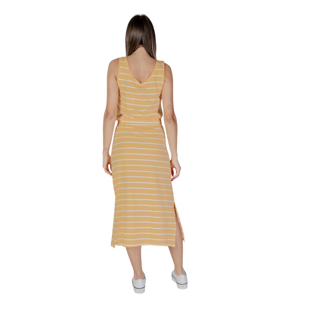 Dress by B.Young for women in stretch cotton yellow features an sultry silhouette defined by a and , falling to an sultry for a sultry look.