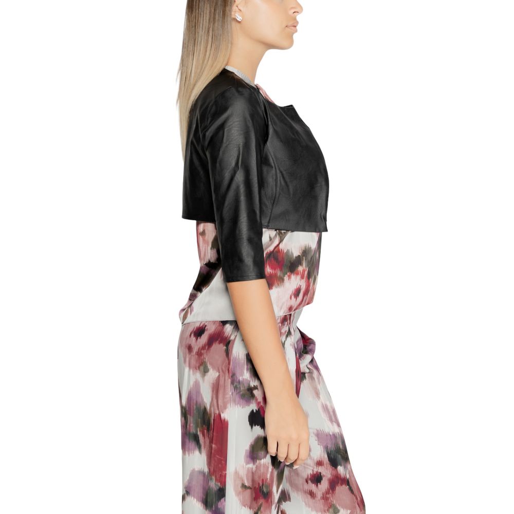 Cardigan by Rinascimento for women in polethylene polyurethane leather black showcases a luxurious silhouette, meticulously detailed with a sophisticated and for a refined finish.