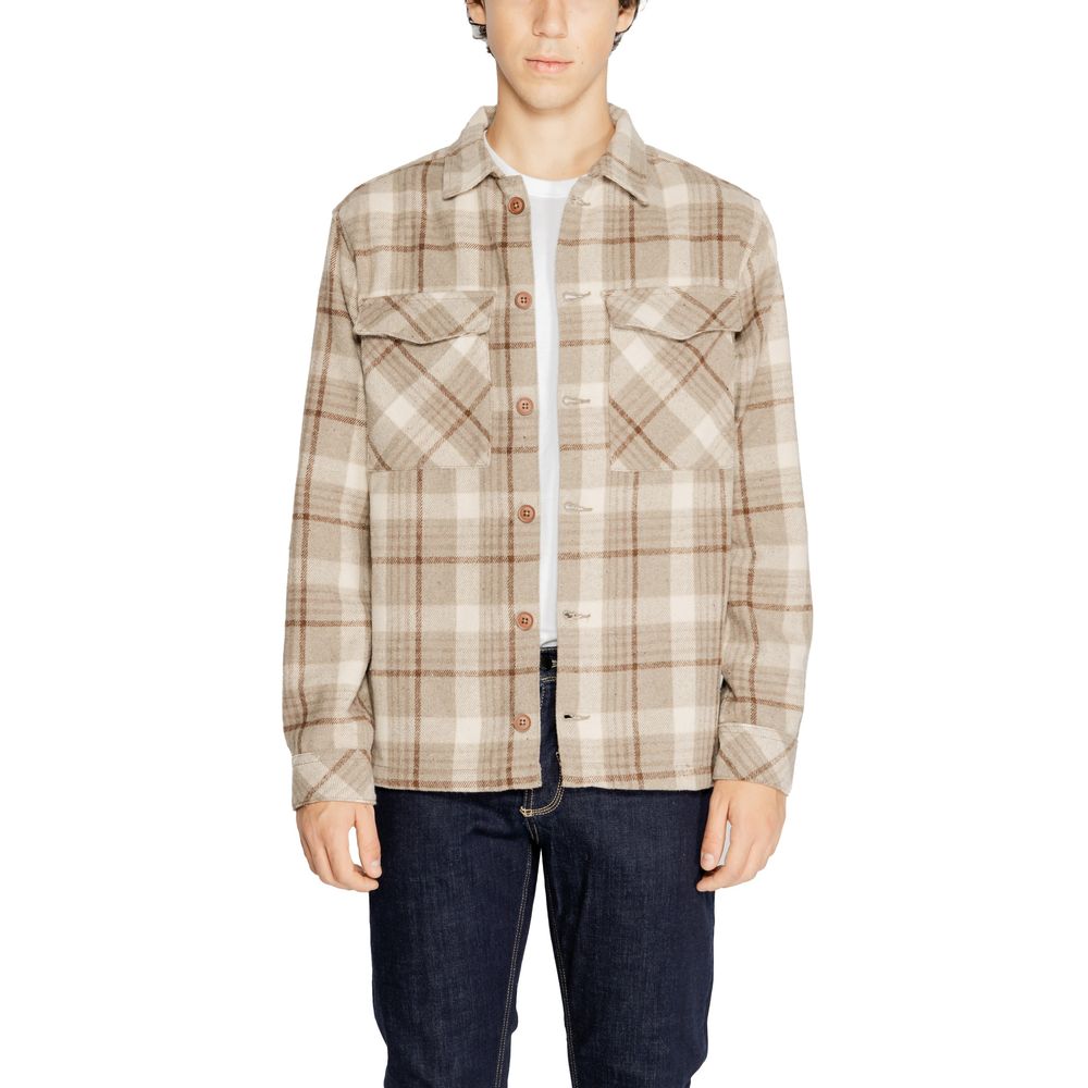 Shirt by Hamaki-Ho for men in polyester beige showcases a sleek silhouette, elegantly detailed with a sleek and for a sleek finish.