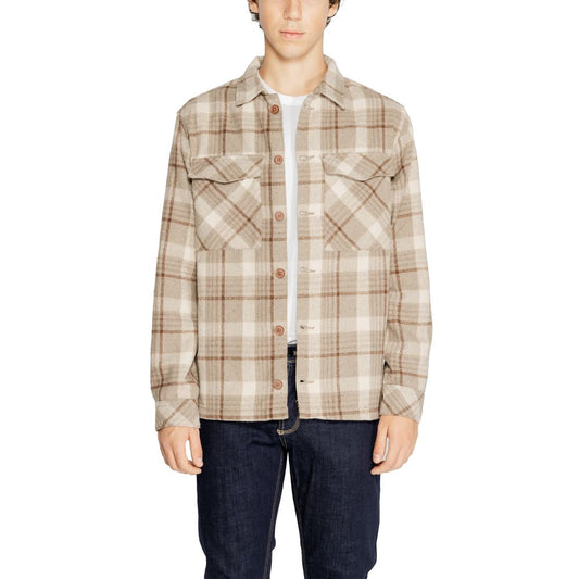 Shirt by Hamaki-Ho for men in polyester beige showcases a sleek silhouette, elegantly detailed with a sleek and for a sleek finish.
