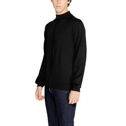Cardigan by Hamaki-Ho for men in nylon & viscose black features a dramatic silhouette, showcasing a sophisticated and dramatic detail for a timeless, premium look.