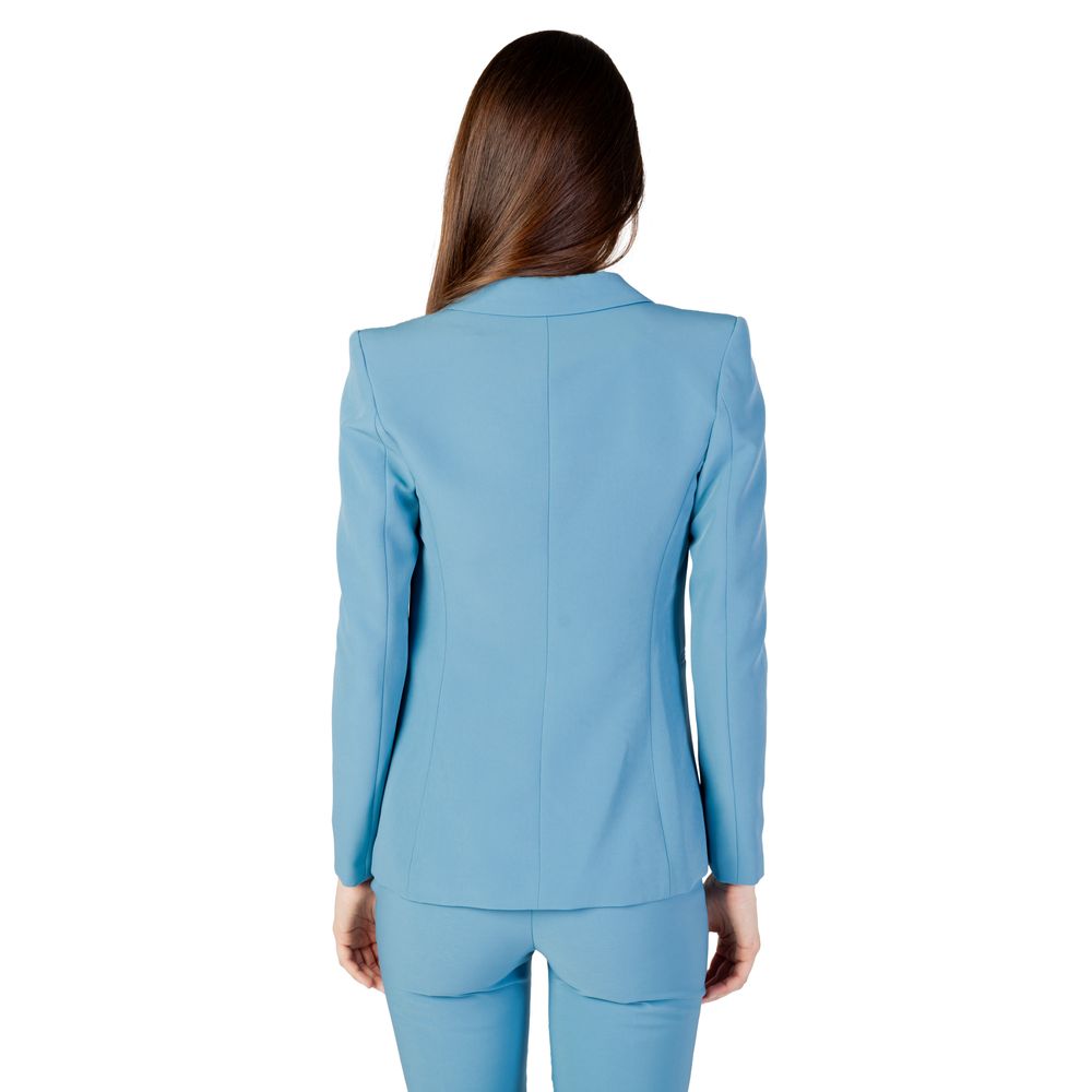 Suit by Rinascimento for women in polyester & brass turquoise presents a luxurious silhouette, showcasing a sophisticated v-neck lapel notch-lapel neckline and luxurious for a refined, high-fashion look.