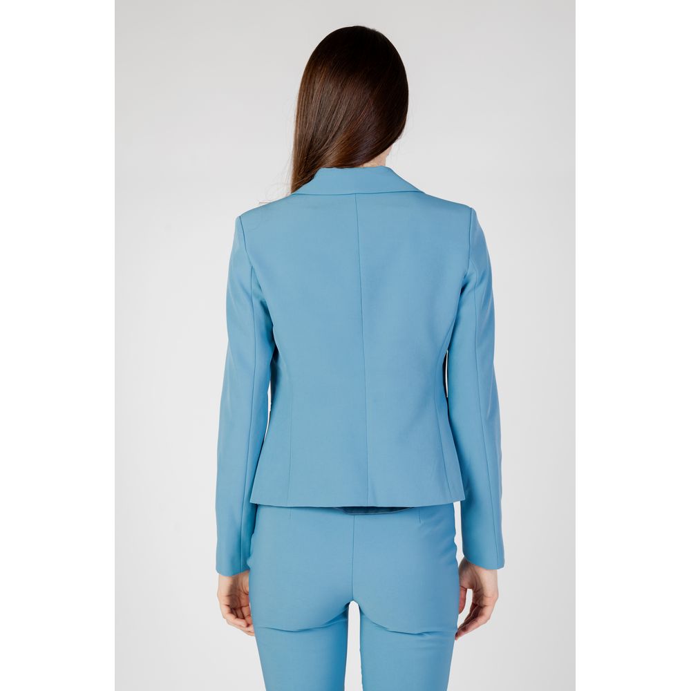 Suit by Rinascimento for women in polyester & brass turquoise features an on trend silhouette, showcasing a sophisticated v-neck lapel notch-lapel neckline and on trend for a truly on trend finish.