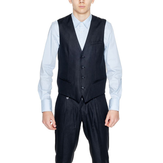Vest by Antony Morato for men in linen & viscose black features a chic silhouette, expertly detailed with a refined and premium for a truly chic look.