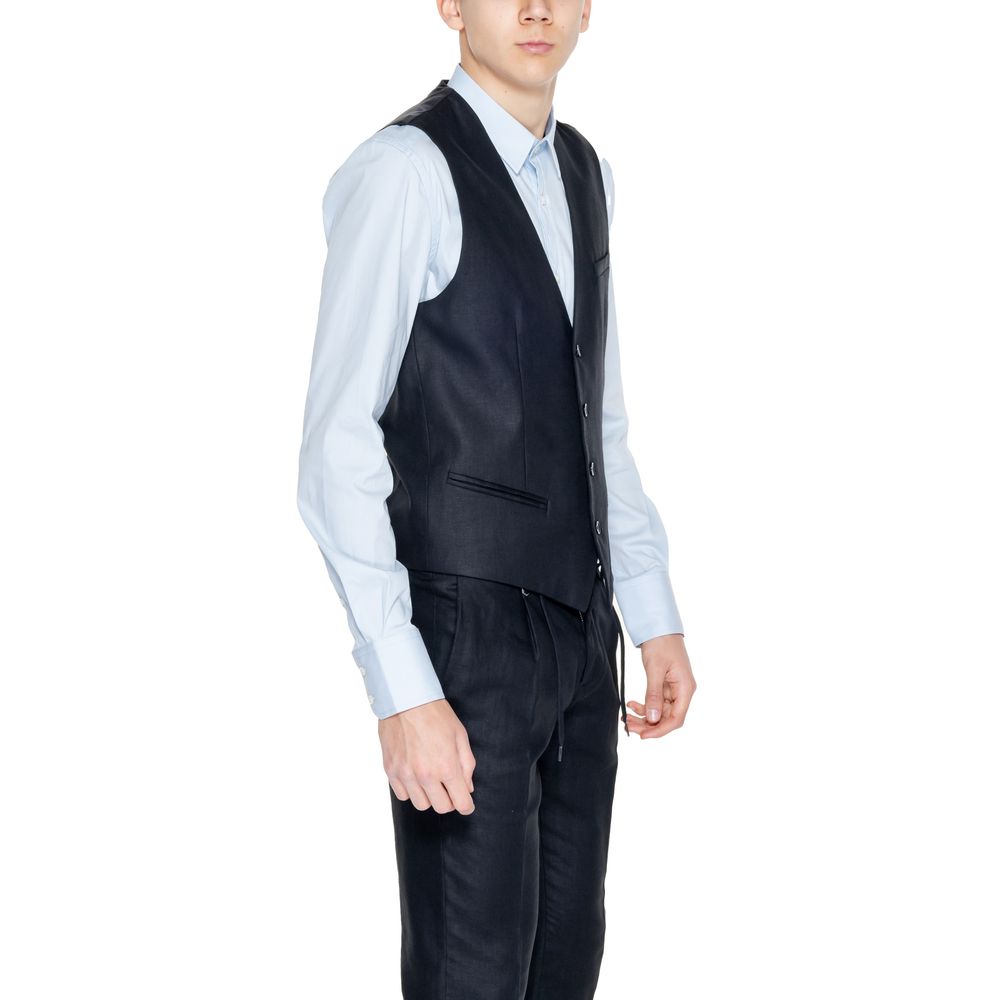 Vest by Antony Morato for men in linen & viscose black features a stylish silhouette, showcasing distinct and a refined for a truly stylish finish.