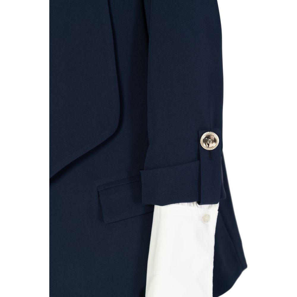 Suit by Rinascimento for women in polyester blue features an on trend silhouette, showcasing a sophisticated lapel neckline and on trend for a truly on trend finish.