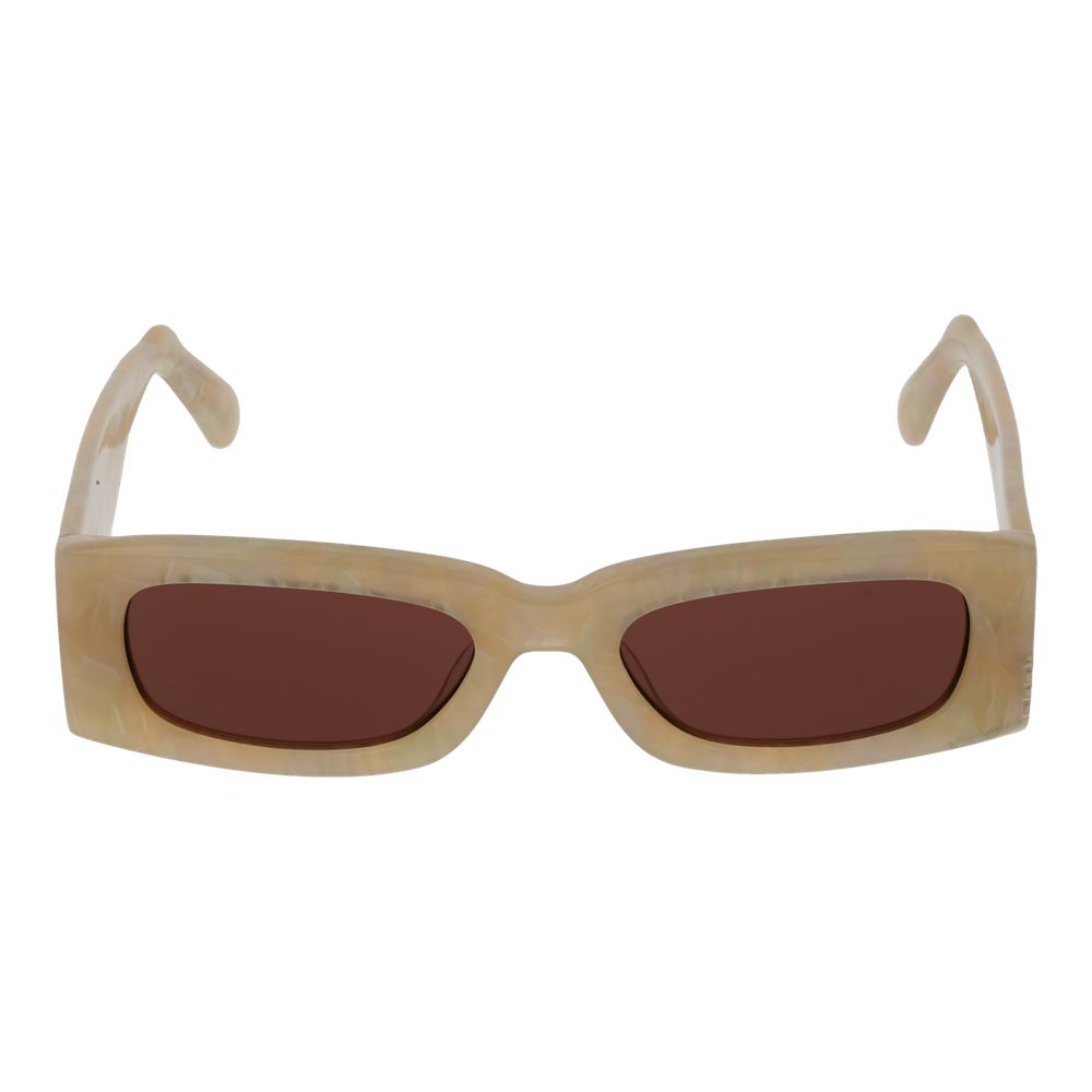 Sunglasses by GCDS for unisex in plastic cream features an ethereal rectangle full-rim frame design with cream coloured frame frames and non-polarized category-3-dark-tint lens for a ethereal finish.