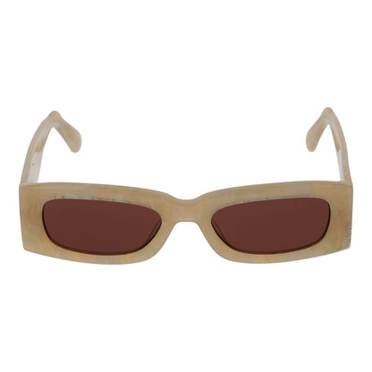 Sunglasses by GCDS for unisex in plastic cream features an ethereal rectangle full-rim frame design with cream coloured frame frames and non-polarized category-3-dark-tint lens for a ethereal finish.