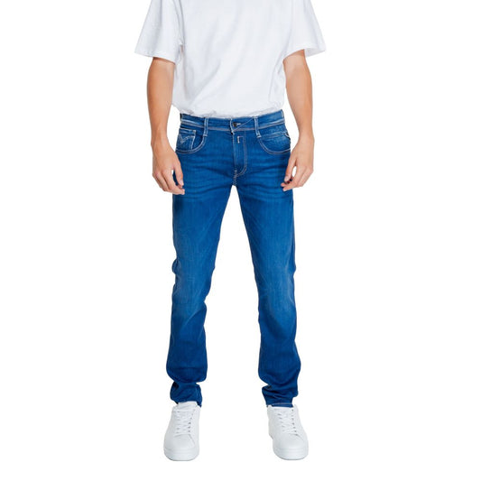 Pants by Replay for men in stretch cotton blue features a utilitarian with a utilitarian long and to create a sophisticated, premium look.