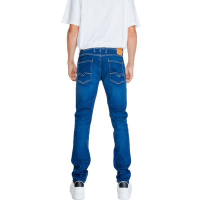 Pants by Replay for men in stretch cotton blue features a sleek silhouette with a sleek , a refined long, and a sophisticated finish.