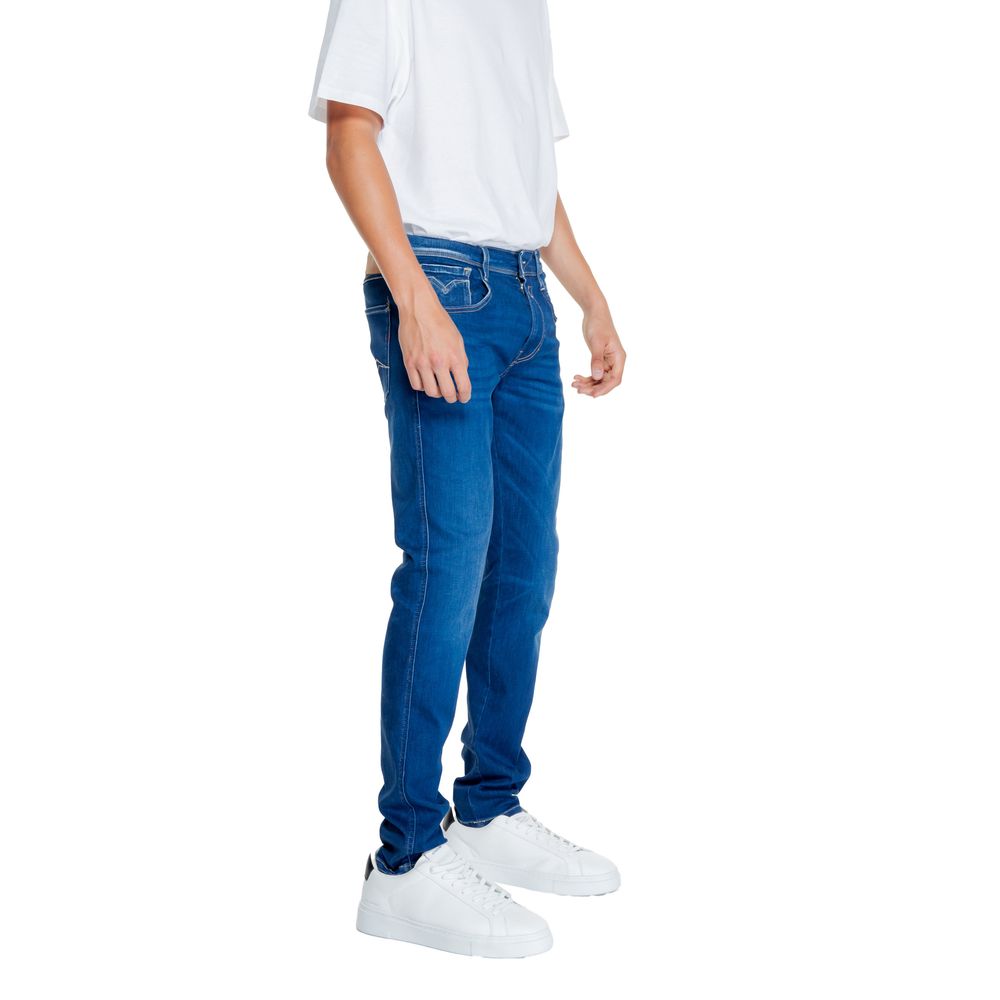 Pants by Replay for men in stretch cotton blue features an understated silhouette, showcasing a sophisticated and long with a refined for an understated, polished aesthetic.