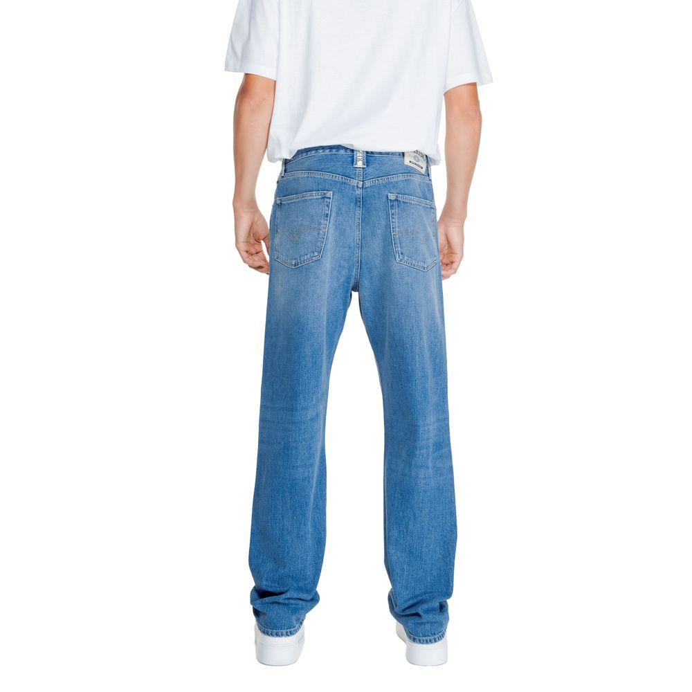 Pants by Replay for men in denim cotton blue features an on trend silhouette with a and straight-leg & regular-fit cut in an elegant long for a sophisticated look.