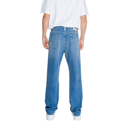 Pants by Replay for men in denim cotton blue features an on trend silhouette with a and straight-leg & regular-fit cut in an elegant long for a sophisticated look.