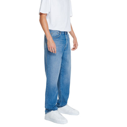Pants by Replay for men in denim cotton blue features an understated silhouette, showcasing a sophisticated straight-leg & regular-fit and long with a refined for an understated, polished aesthetic.