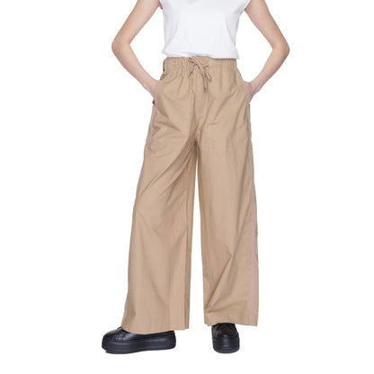 Pants by Blauer for women in cotton beige features a sleek silhouette with a sleek wide, a refined long, and a sophisticated finish.