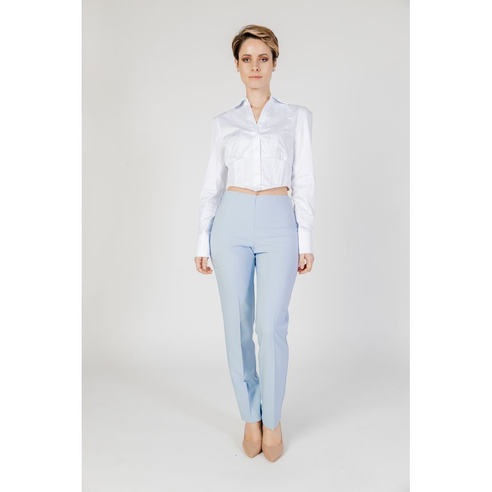 Pants by Sandro Ferrone for women in polyester blue features an on trend silhouette with a and regular-fit cut in an elegant long for a sophisticated look.